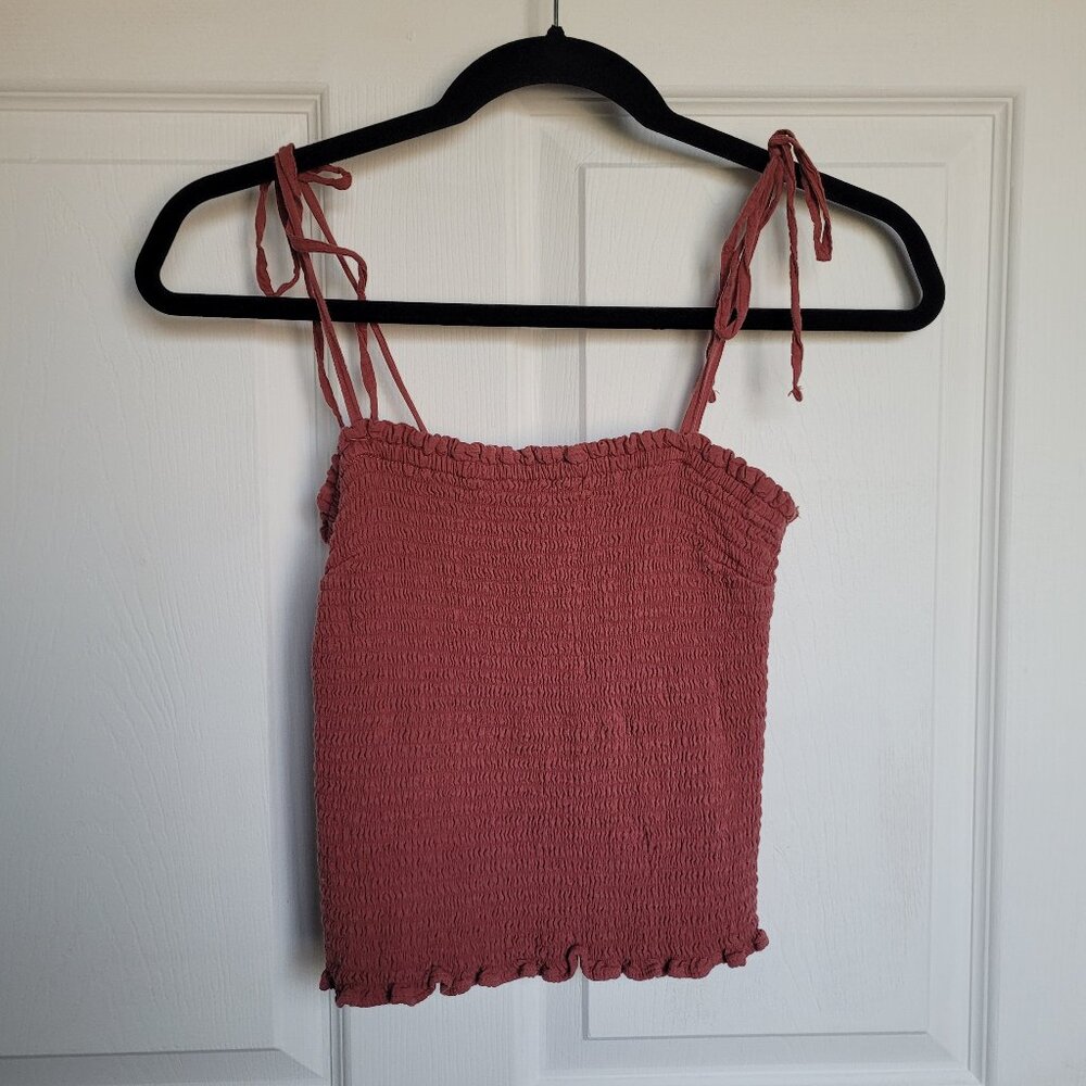 Abercrombie Tie-Strap Smocked Cami medium red